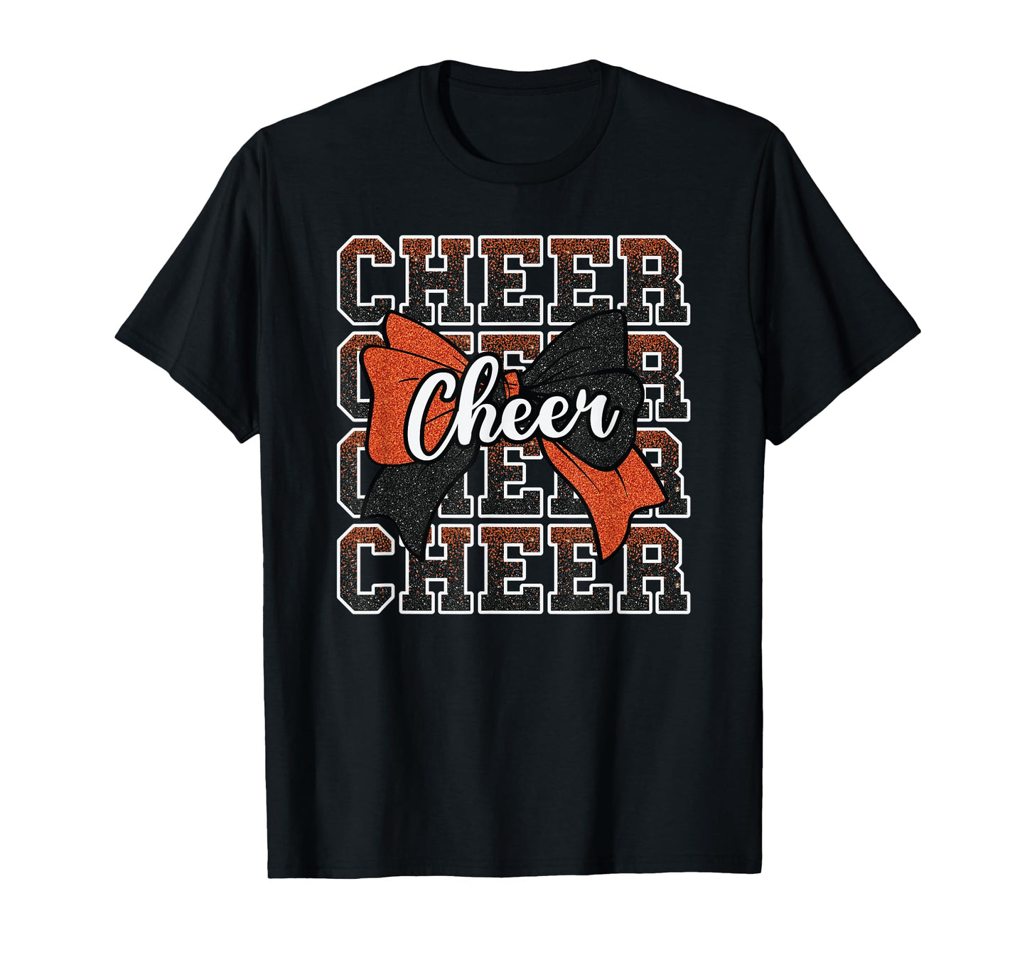 Orange Black Bow Cheer Sport Cheerleader Cheerleading Team T-Shirt