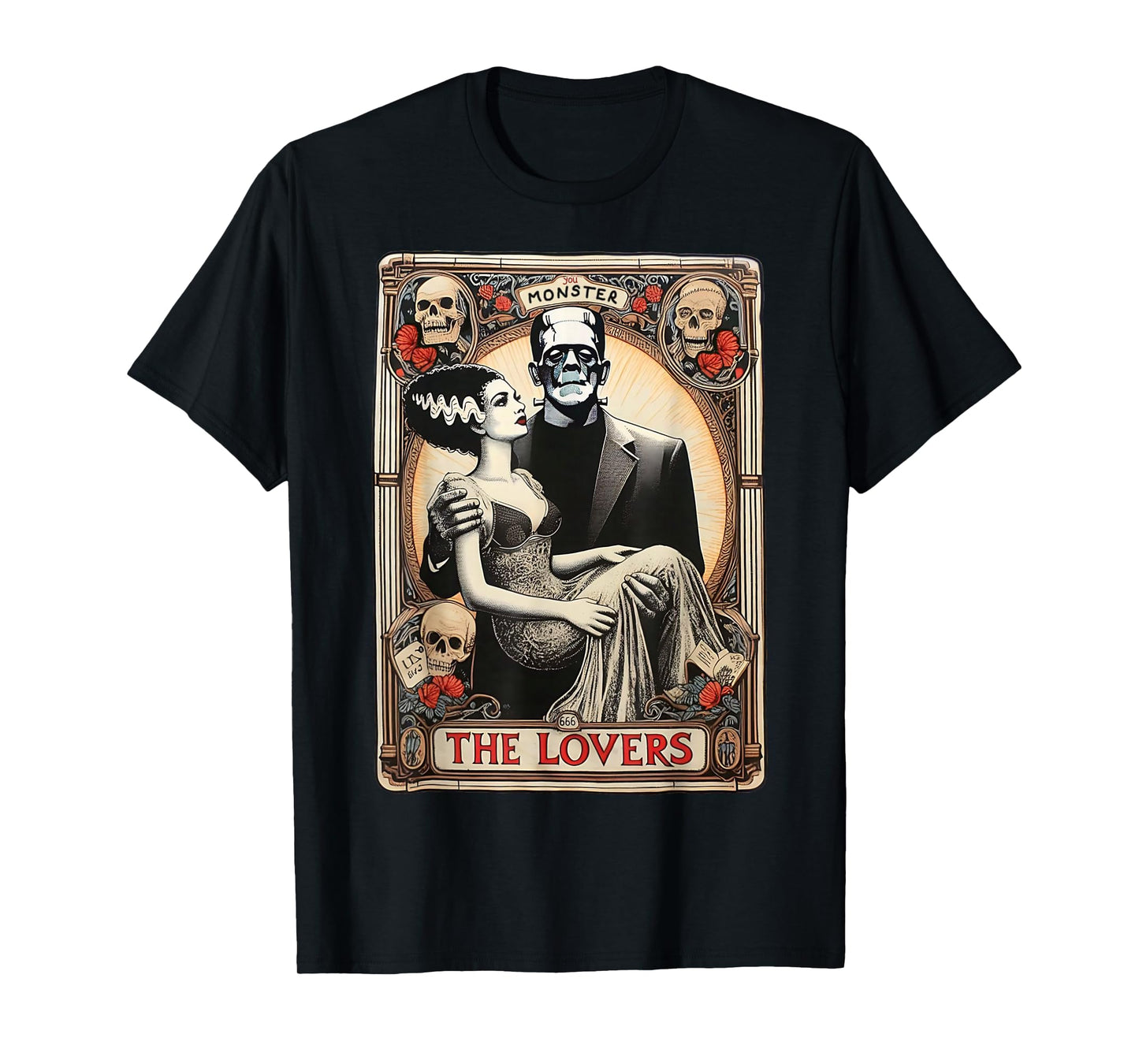 The Monster Frankenstein And Bride The Lovers Tarot Card T-Shirt