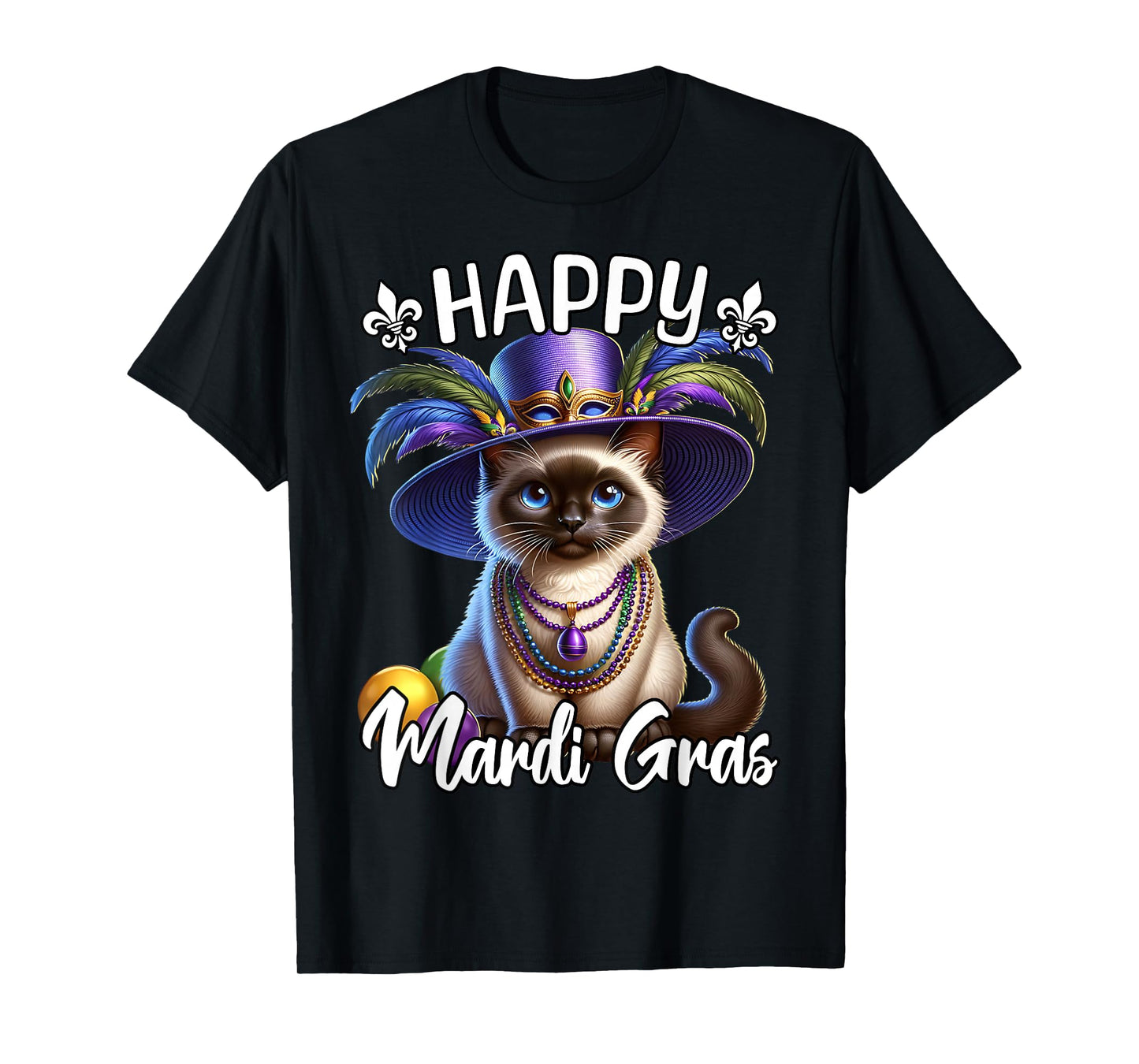 Siamese Cat Happy Mardi Gras Siamese Cat T-Shirt