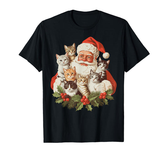 Santa Claus and Kittens Cats Christmas T-Shirt
