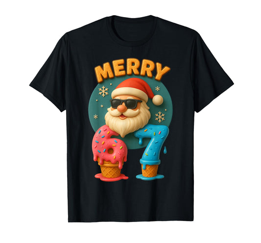67 Meme Santa Ice Cream Drip Christmas for Teens Boys Kids T-Shirt