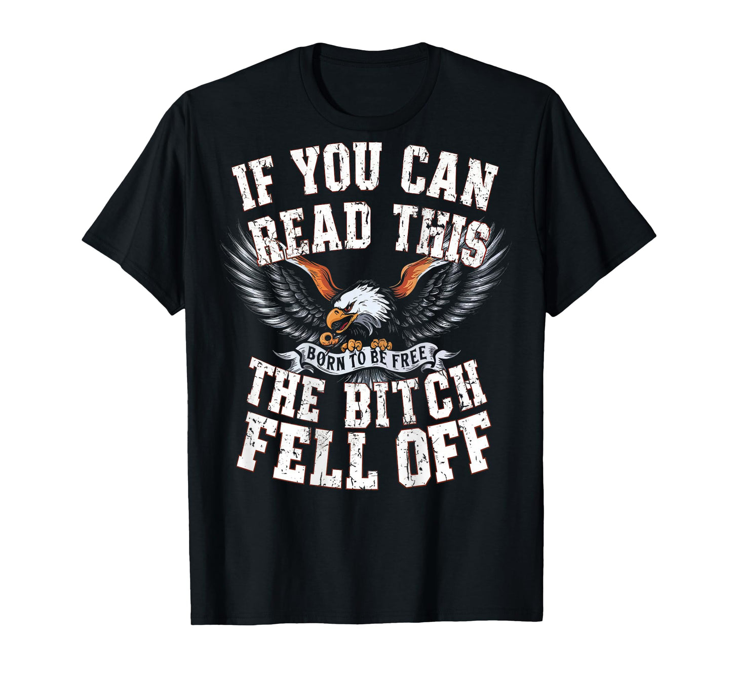 Funny Motocross Dirt Bike Bikers Awesome Motorbike If You Can Read This The Bitch Fell Off Biker Back Print Black Modern Crew Neck Short Sleeve T-Shirt