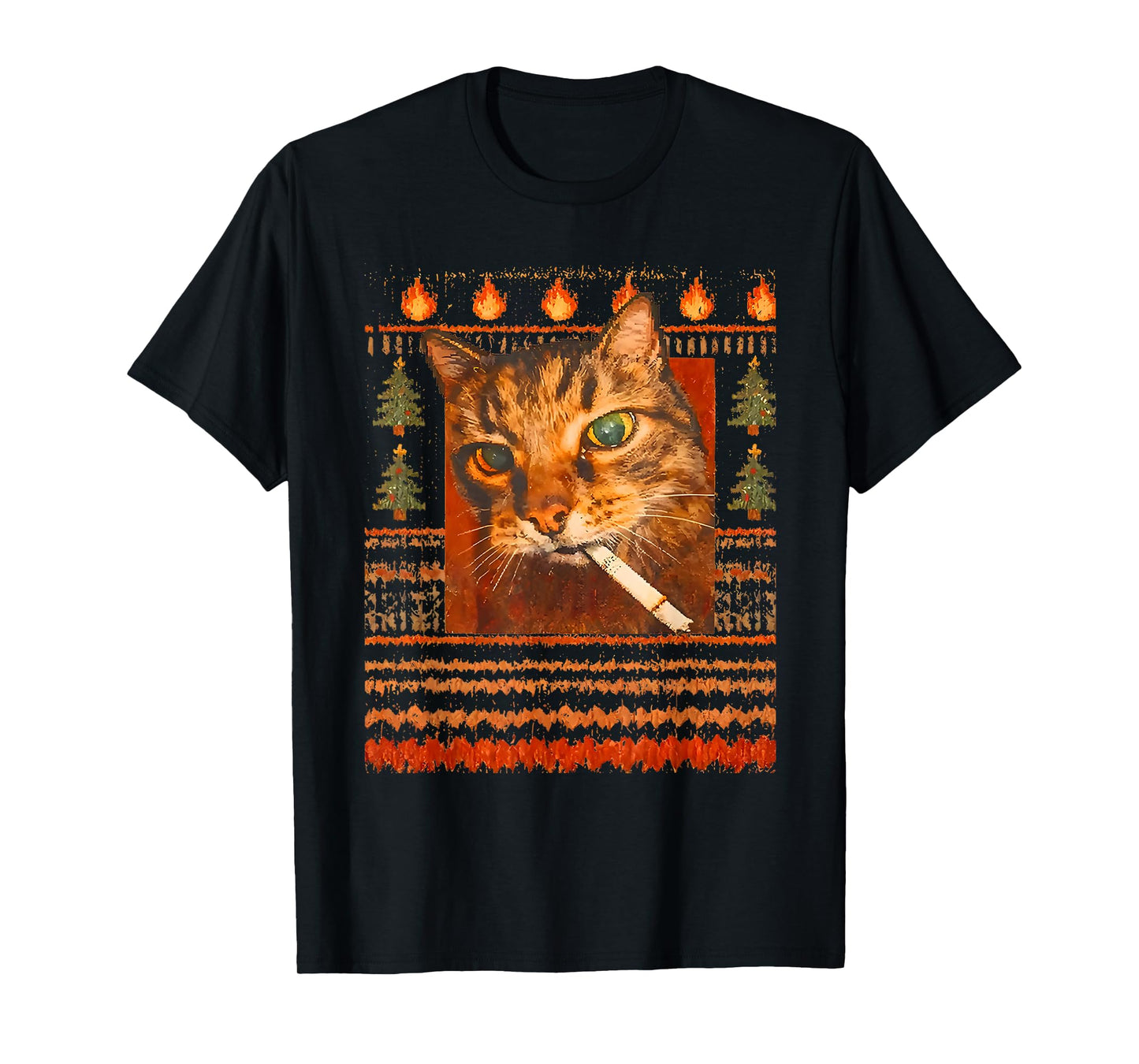 Funny Smoking Cat Meme Ugly Christmas Sweater T-Shirt