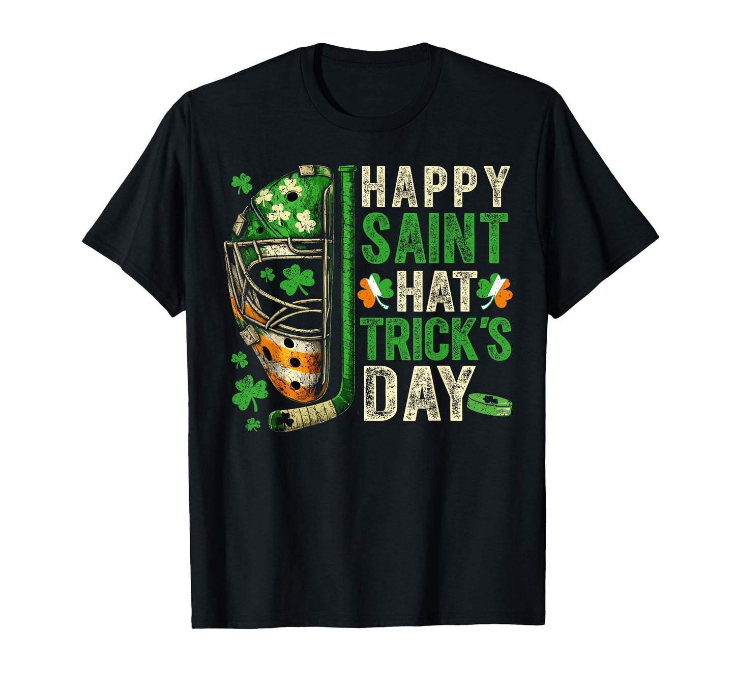 St Patricks Day Happy Saint Hat Trick Ice Hockey Player T-Shirt