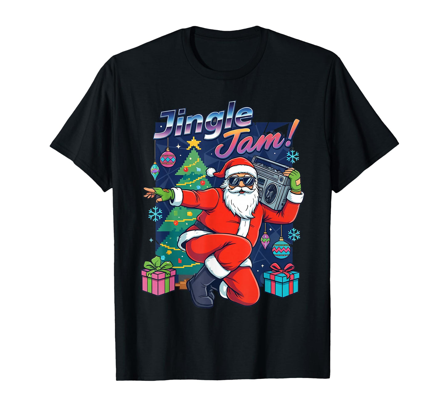 Jingle Jam Santa – Funky Christmas Boombox Party Design T-Shirt