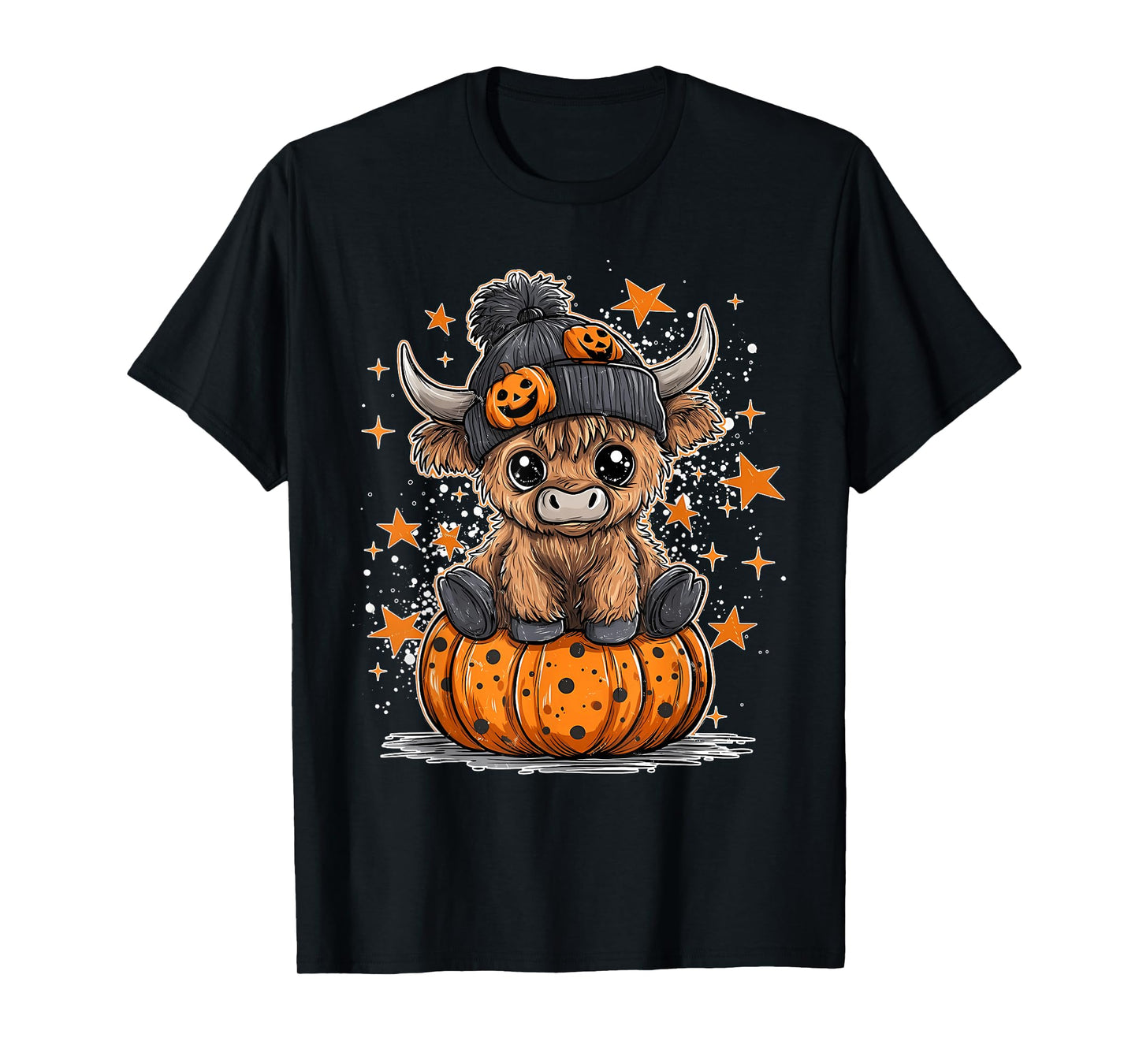 Moo I Mean Boo Funny Fall Pumpkin Highland Cow Halloween T-Shirt
