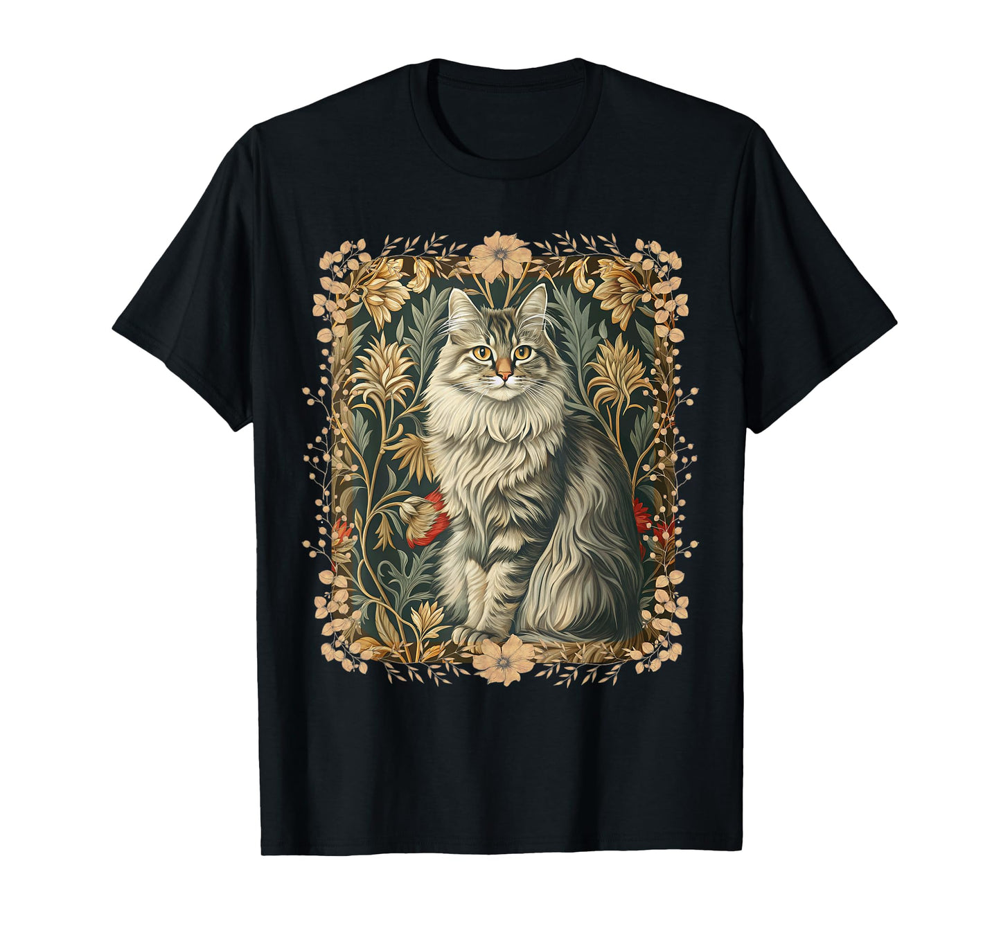 Maine Coon Cat Vintage William Morris Style T-Shirt