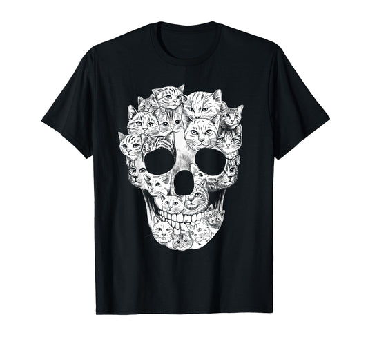 Cat Skull Shirt Women Men Cat Lovers Funny Halloween Costume T-Shirt