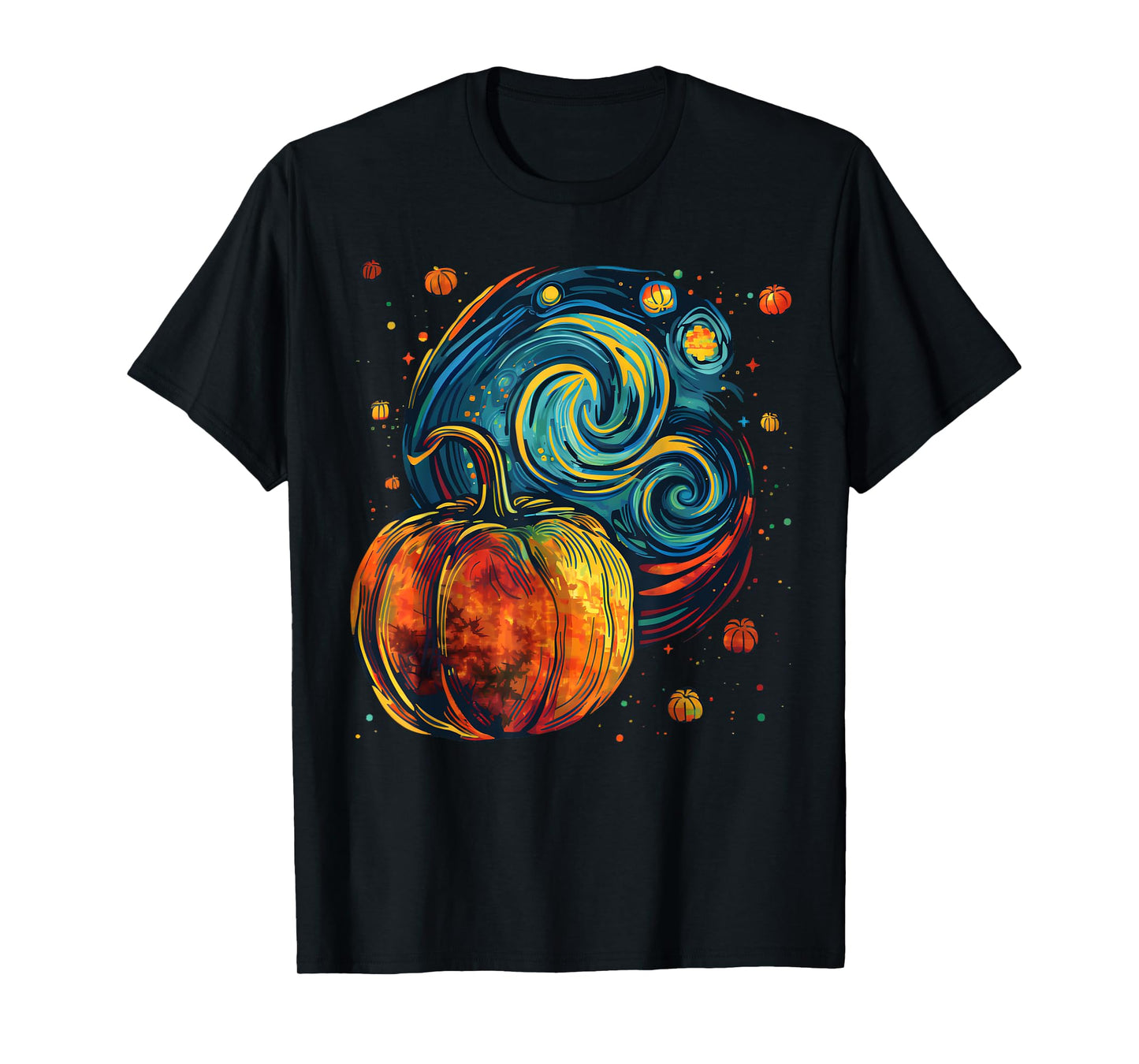 Cute Pumpkin Halloween Thanksgiving Starry Night Van Gogh T-Shirt