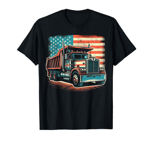 Dump Truck Driver American Flag Trucker Vintage Men Women T-Shirt