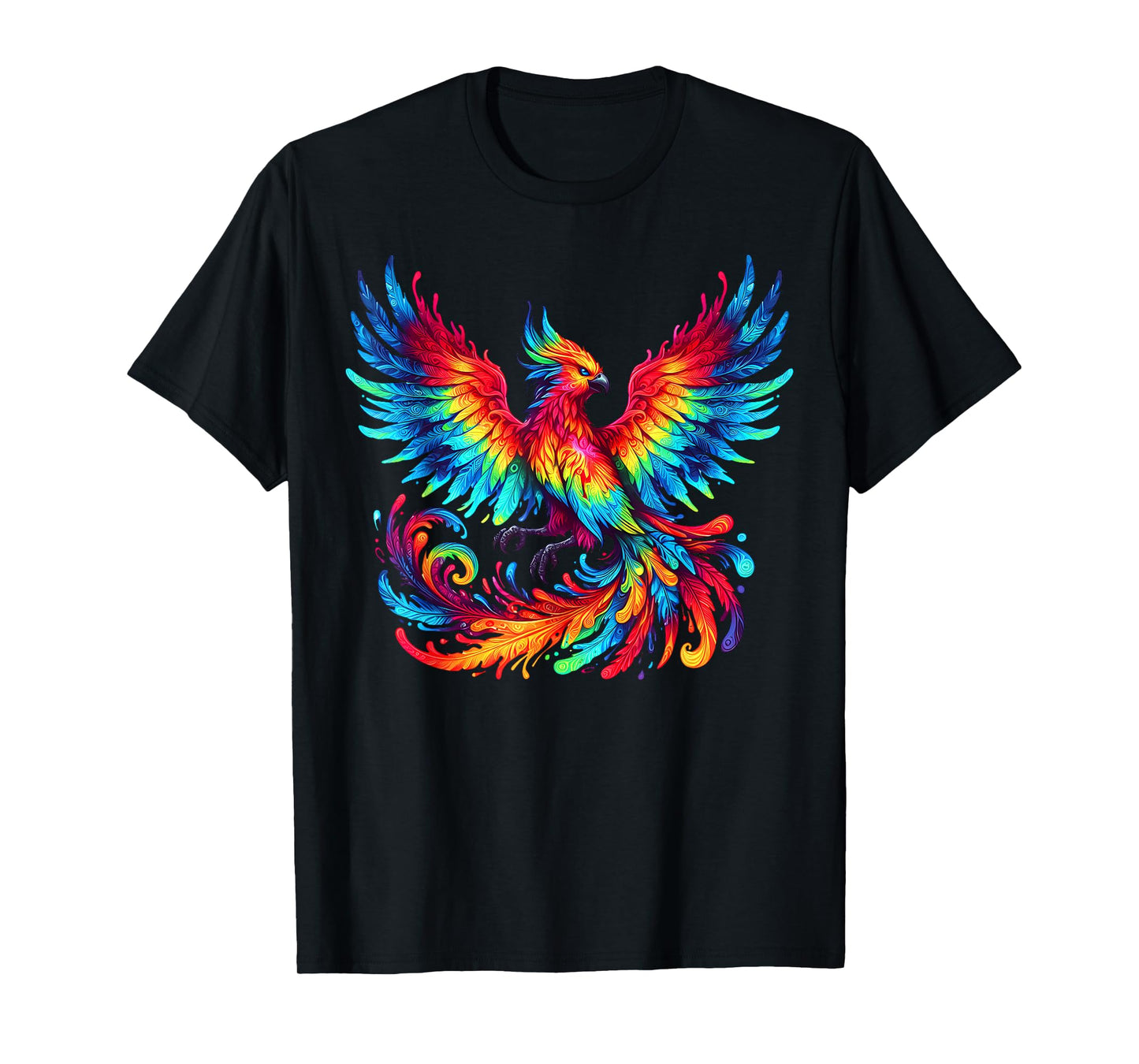 Cool Phoenix Graphic Spirit Animal Illustration Tie Dye Art T-Shirt