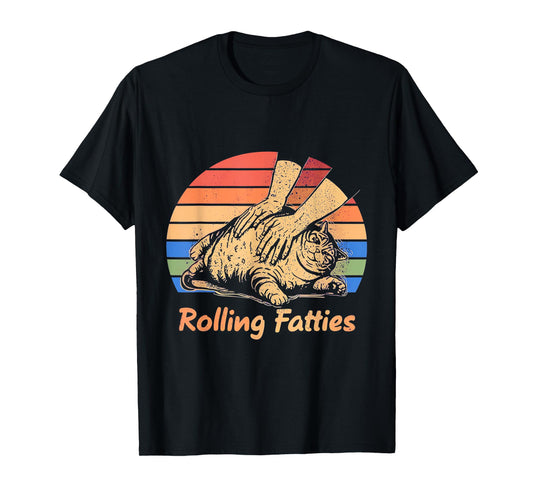 Cat Rolling Fatties Funny T-Shirt for Men Women Kids