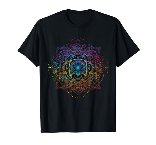 Sacred Geometry Metatron Cube Colorful Spiritual Yoga T-Shirt