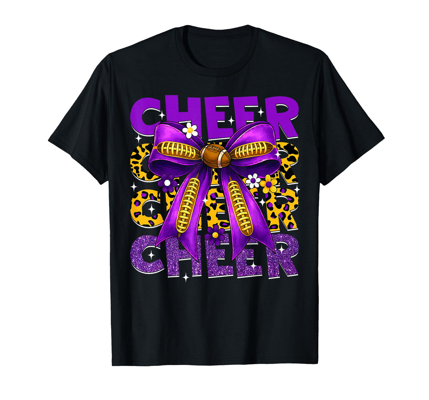 Coquette Cheer Bow Cheerleader Team Sport Purple Leopard T-Shirt