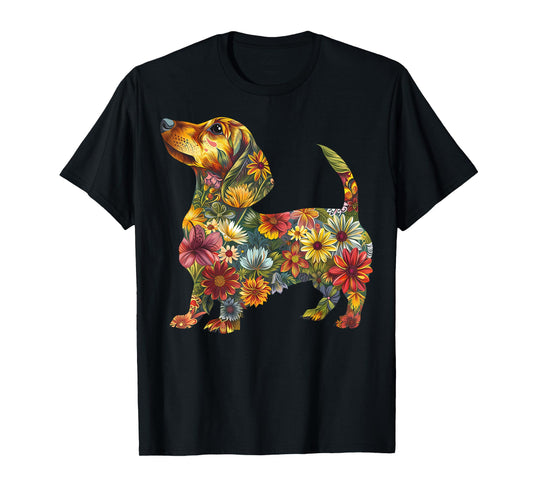 Floral Dachshund Cute Pet Dog Animal Lover Doxie Mama Women T-Shirt