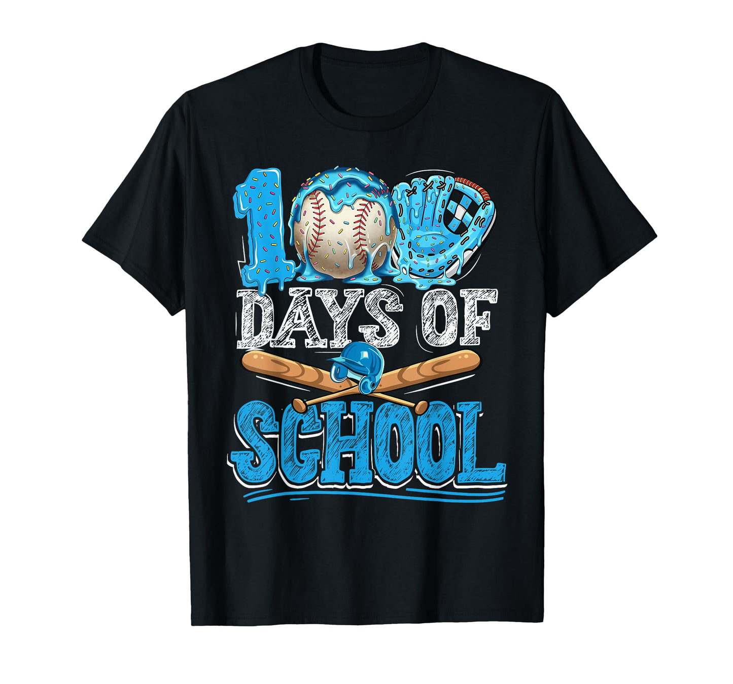 100 Days of School Baseball Ice Cream Drip Student Kids Boys T-Shirt