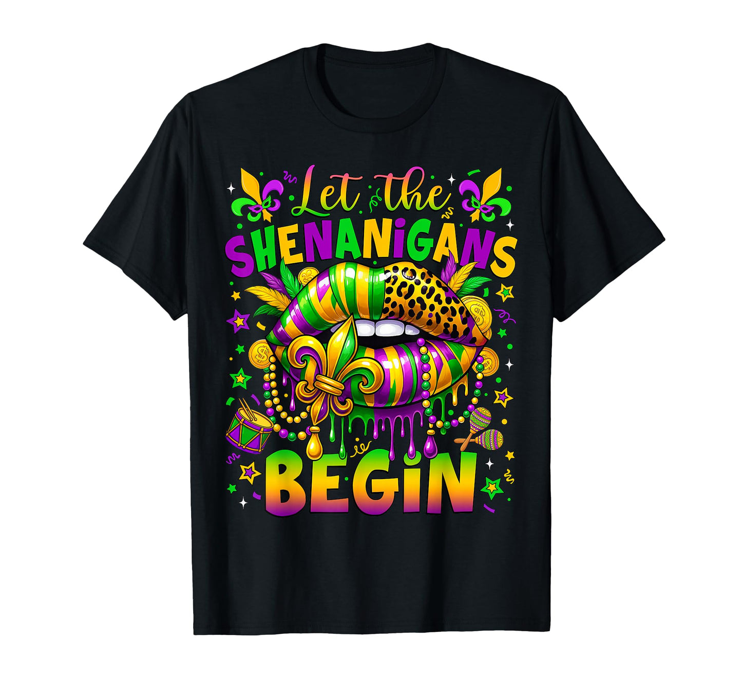 Let The Shenanigans Begin Mardi Gras Lips Women Girls Kids T-Shirt