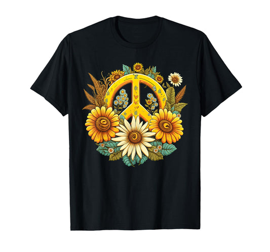 Hippie Daisy Peace Sign Retro Flowers Sunflower Groovy Vibes T-Shirt