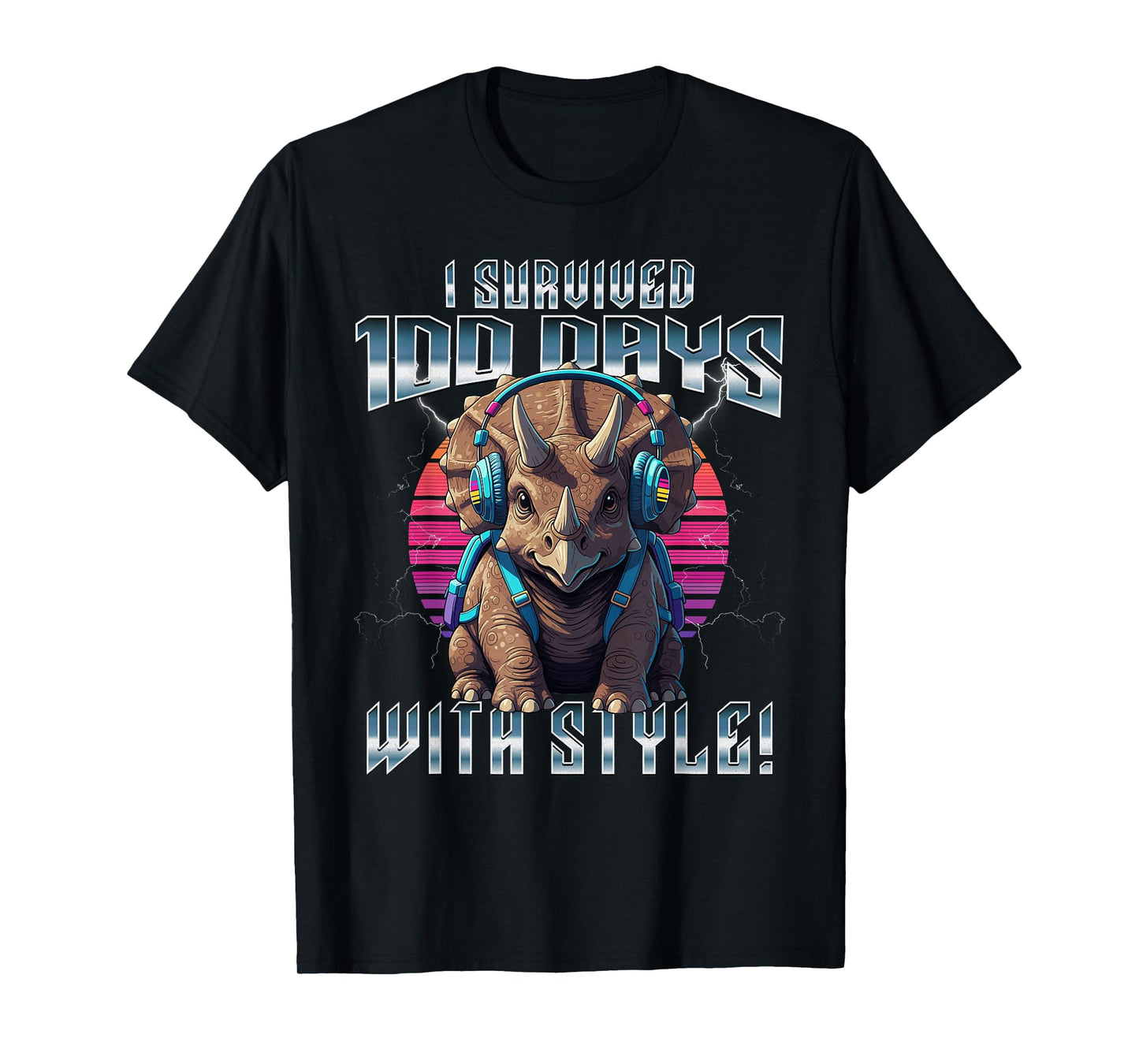 Retro Style Dinosaur Triceratops 100 Days of School T-Shirt
