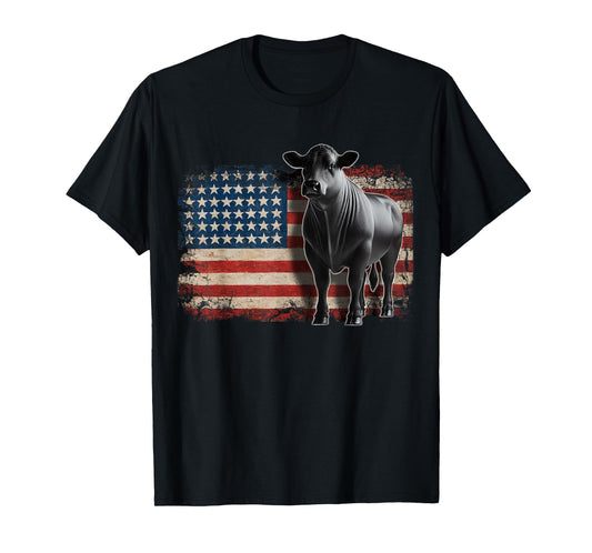 Angus Rancher USA American Flag Cow T-Shirt