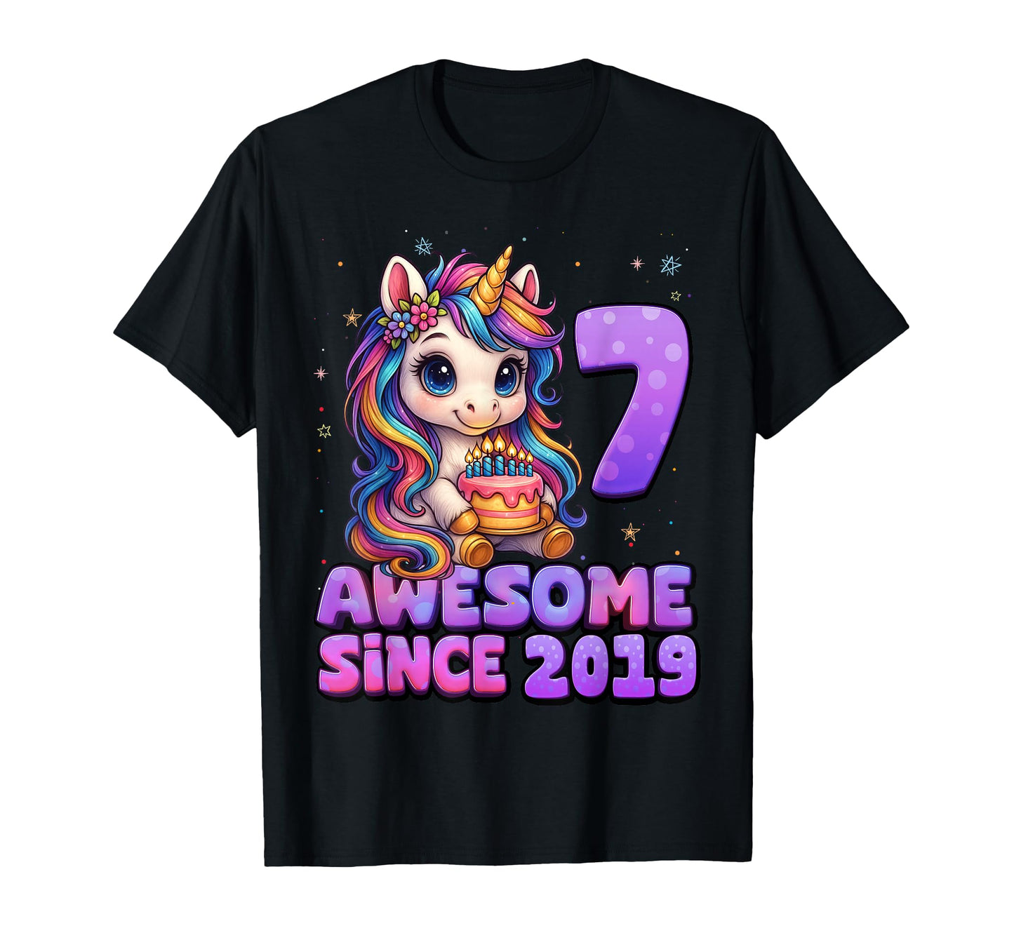 7 Year Old Girl Awesome Since 2019 Unicorn 7th Birthday Girl T-Shirt