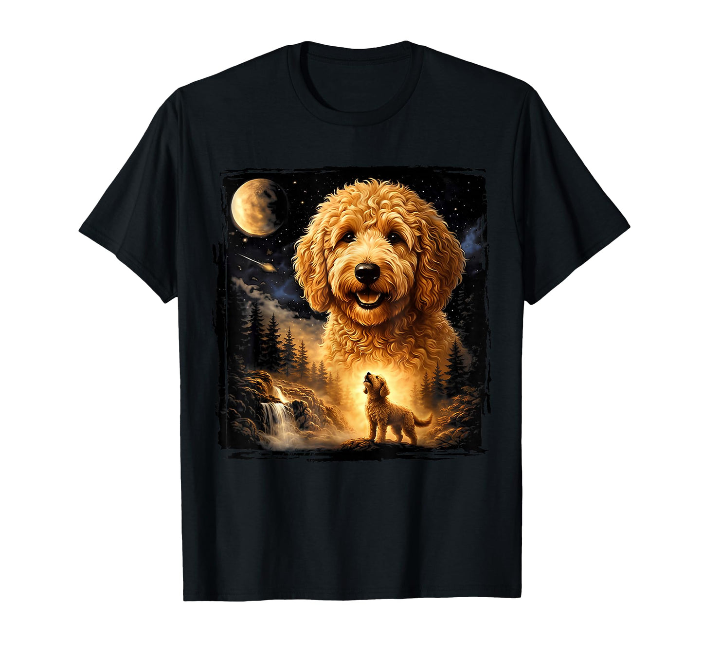 Vintage 90s Goldendoodle Howling at The Moon Goldendoodle T-Shirt