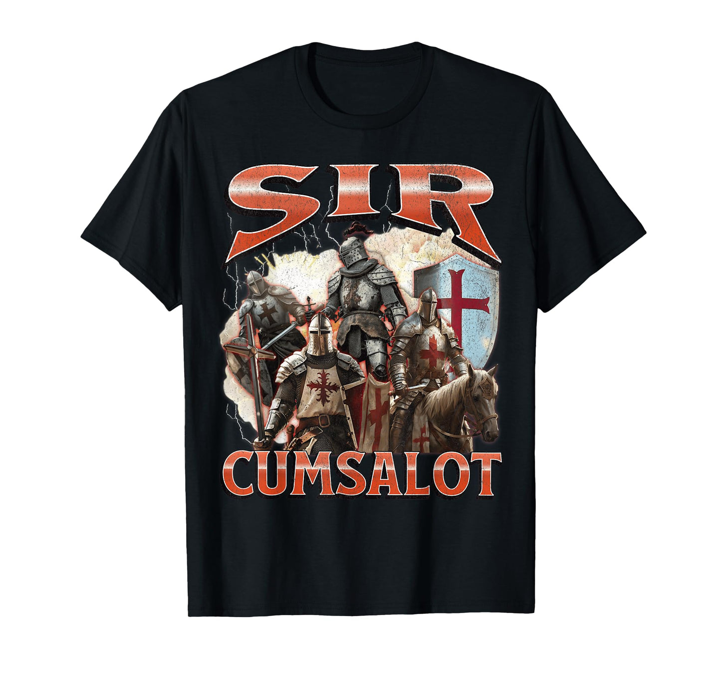 Sir Cumsalot Funny Offensive Knight Meme Bootleg Graphic T-Shirt