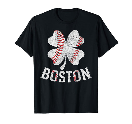 Baseball Shamrock Lucky Clover Boston St Patrick's Day T-Shirt