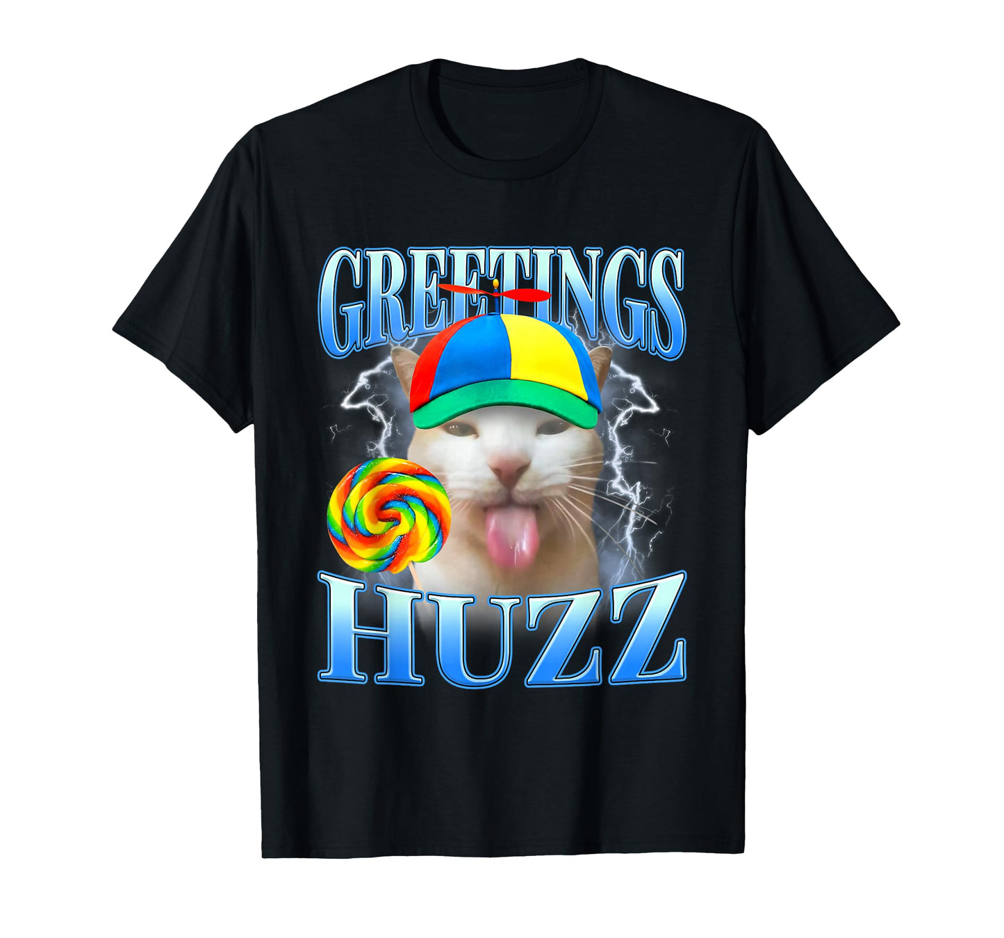 Lollipop Silly Cat Meme Greetings Huzz Funny Gen Z Humor T-Shirt