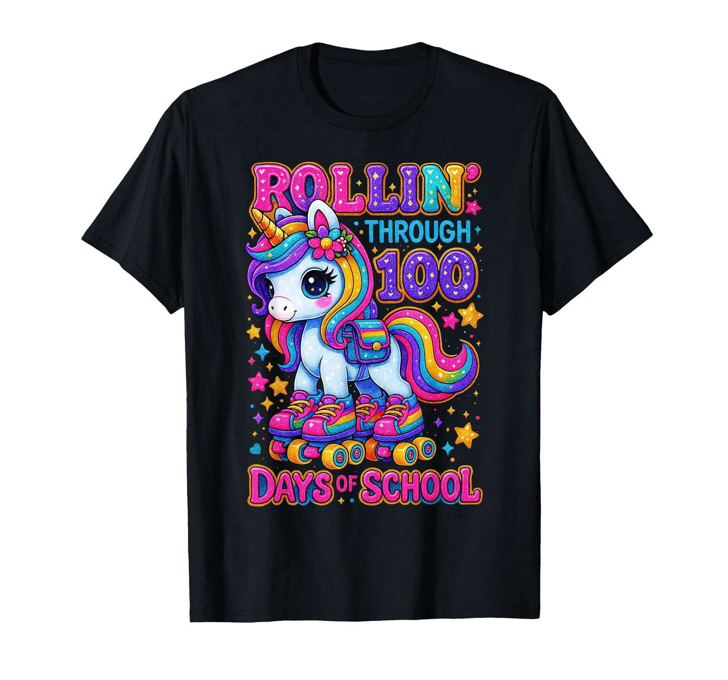 Rollin Through 100 Days of School Unicorn Girl Preppy T-Shirt