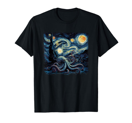Starry Night Van Gogh Painting Octopus Lover T-Shirt