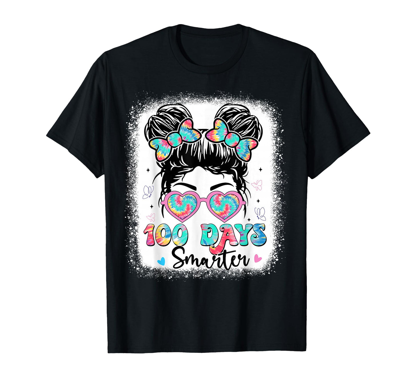100 Days Smarter Messy Bun Girls 100th Day of School Kids T-Shirt