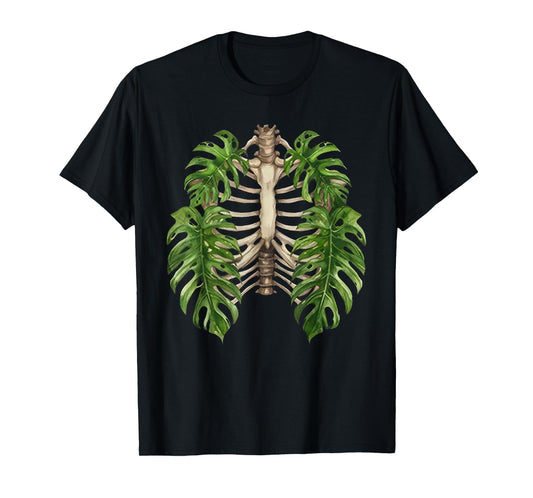Nature Spine Lungs Monstera Plant Skeleton Art T-Shirt
