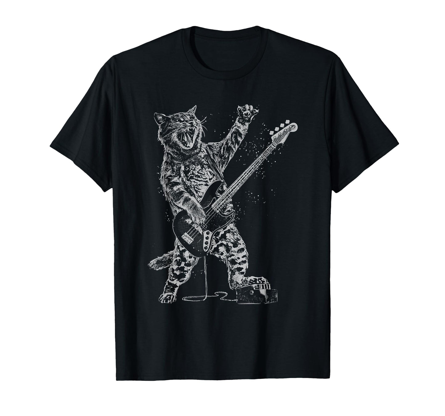 Cat Playing Bass Guitar Shirt for Men Animal Playing Guitar T-Shirt