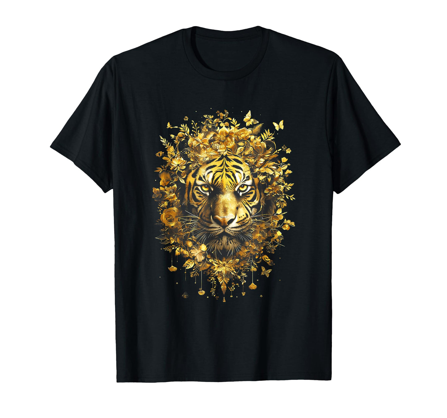 Black n Gold Striped Tiger Portrait Wildlife Animal T-Shirt