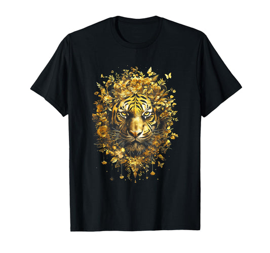 Black n Gold Striped Tiger Portrait Wildlife Animal T-Shirt