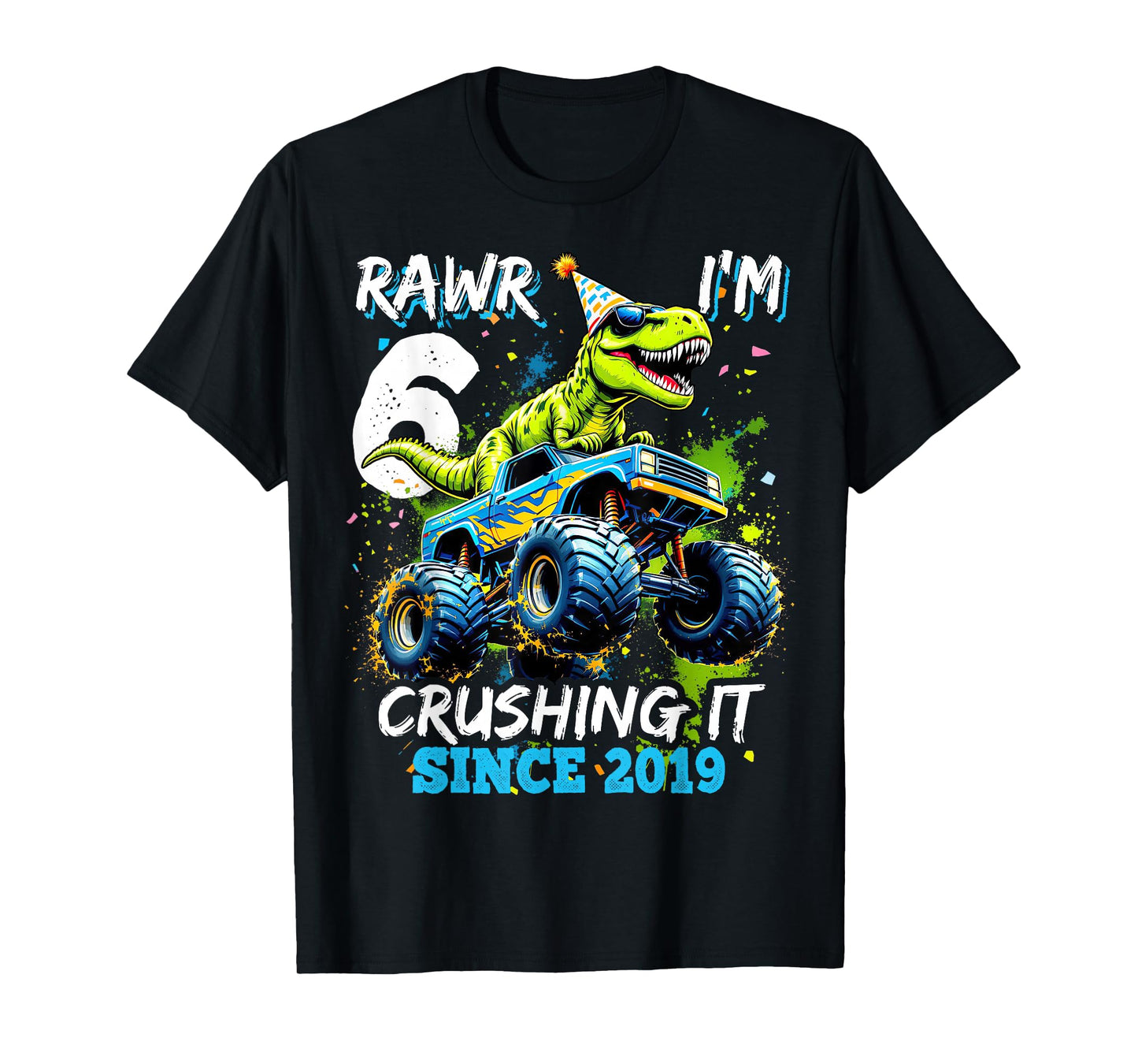 6th Birthday Monster Truck Dinosaur Party Boys Rawr I'm 6 T-Shirt