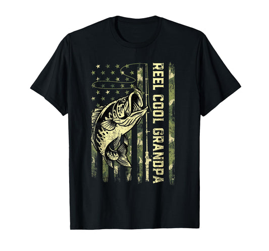 Reel Cool Grandpa Fisherman Camouflage Father's Day T-Shirt