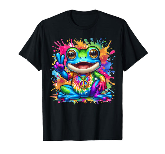 Magical and Funny Hippie Gifts Tie-Dye Frog Peace Sign Hippie T-Shirt