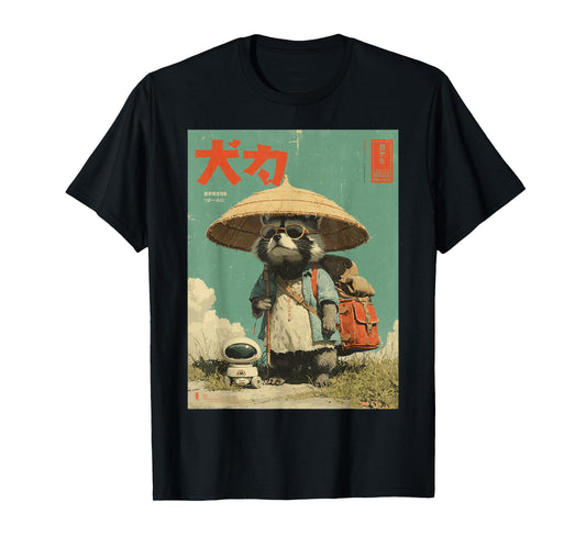 Vintage Otaku Tanuki Japanese Cute Raccoon Racoon Samurai T-Shirt