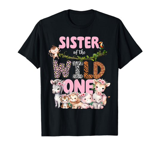 Sister of The Wild One 1st Birthday Girl Kid Safari Jungle T-Shirt