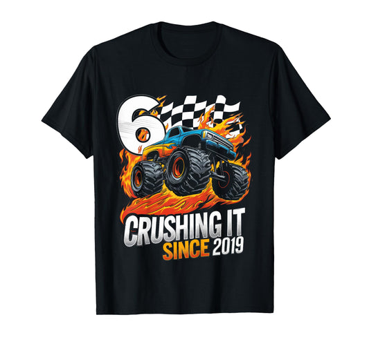 Kids Birthday 6 Years Old Boys Monster Truck Born 2019 6th Party T-Shirt
