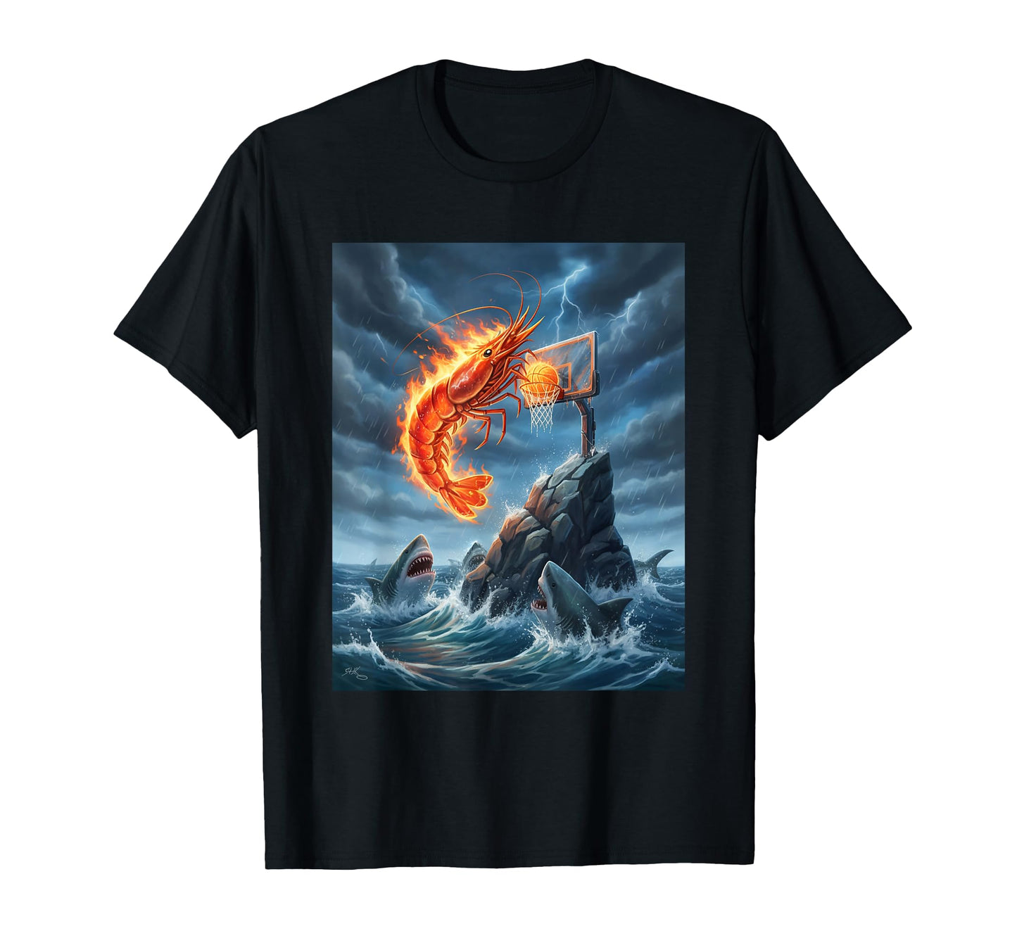 Shrimp Dunking on Shark Funny Fishing Meme Basketball Shrim T-Shirt