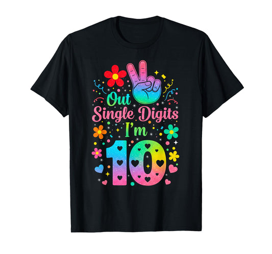Hello Ten Double Digits Cute Coquette Bow 10th Birthday Girl T-Shirt