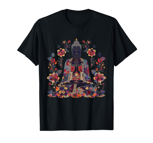 Buddha Floral Vintage Flower Yoga Buddhism Yogi Buddhist T-Shirt