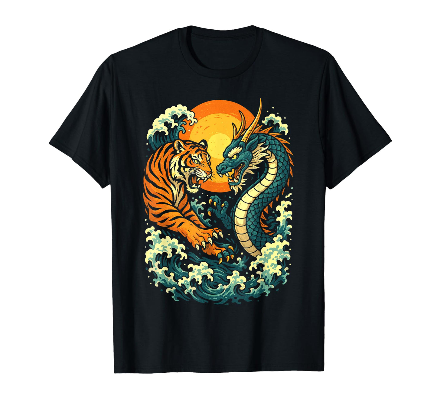 Japanese Tiger vs Dragon Vintage Art Traditional Japan Style T-Shirt