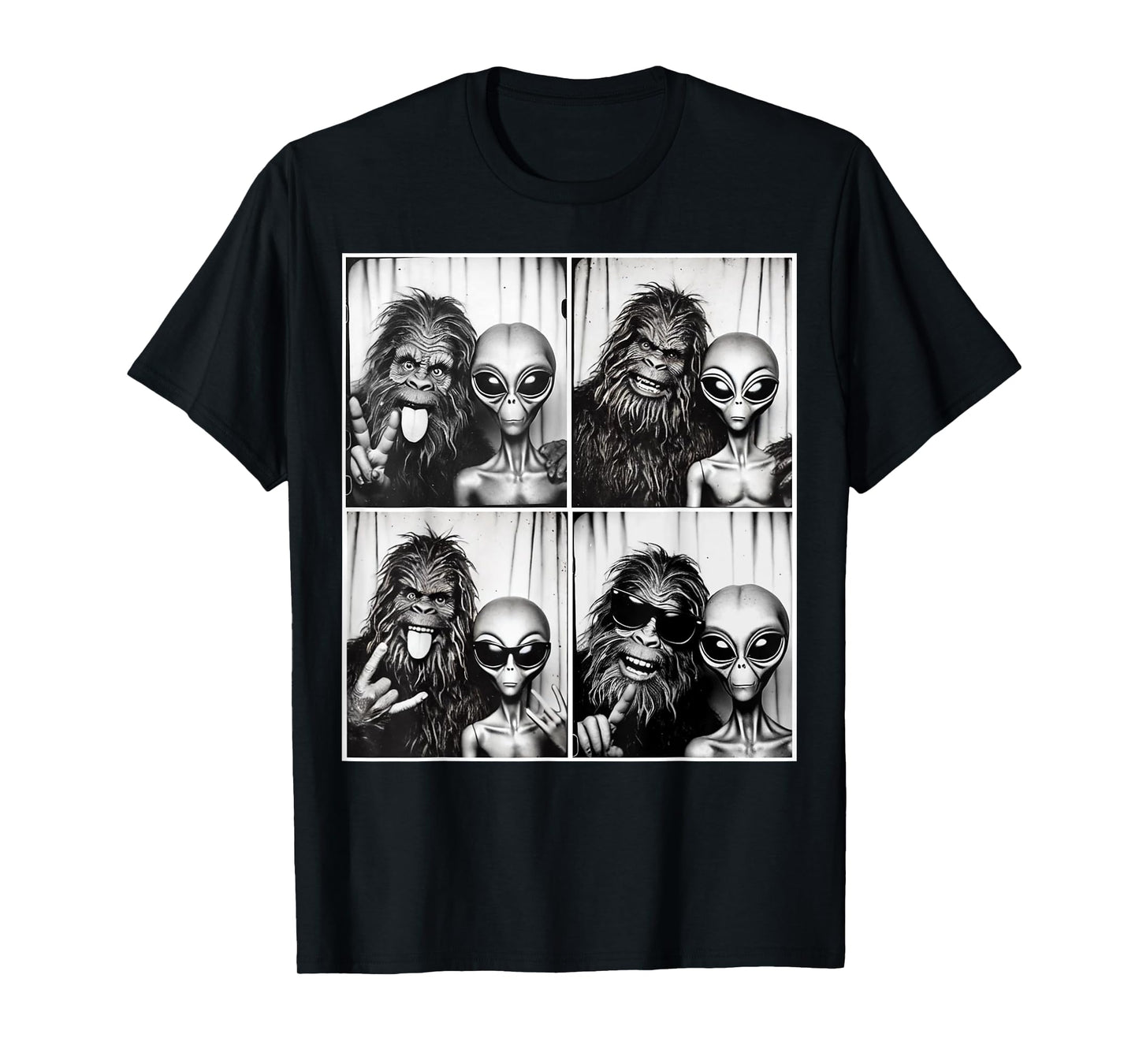 Funny Photobooth Photo Sasquatch UFO Bigfoot And Alien T-Shirt