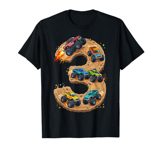 3 Year Old Monster Truck Boy Toddler 3rd Birthday Party T-Shirt