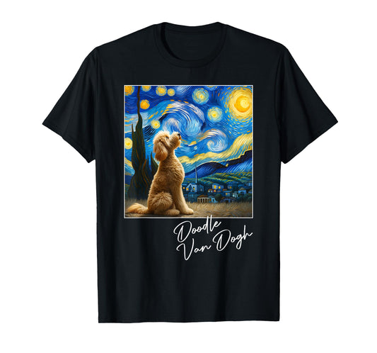 Van Gogh Starry Night Goldendoodle Dog Art Golden Doodle Dog T-Shirt for Men Women Girls Kids