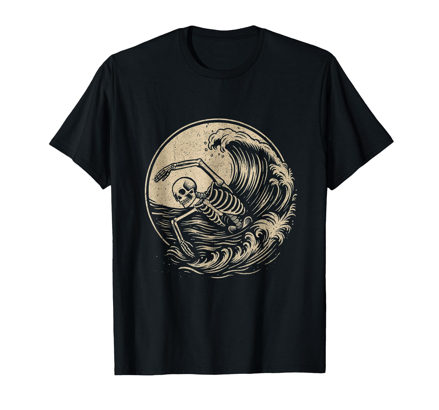 Skeleton Swimming Vintage Wave Swimmer Tee Swim T-Shirt